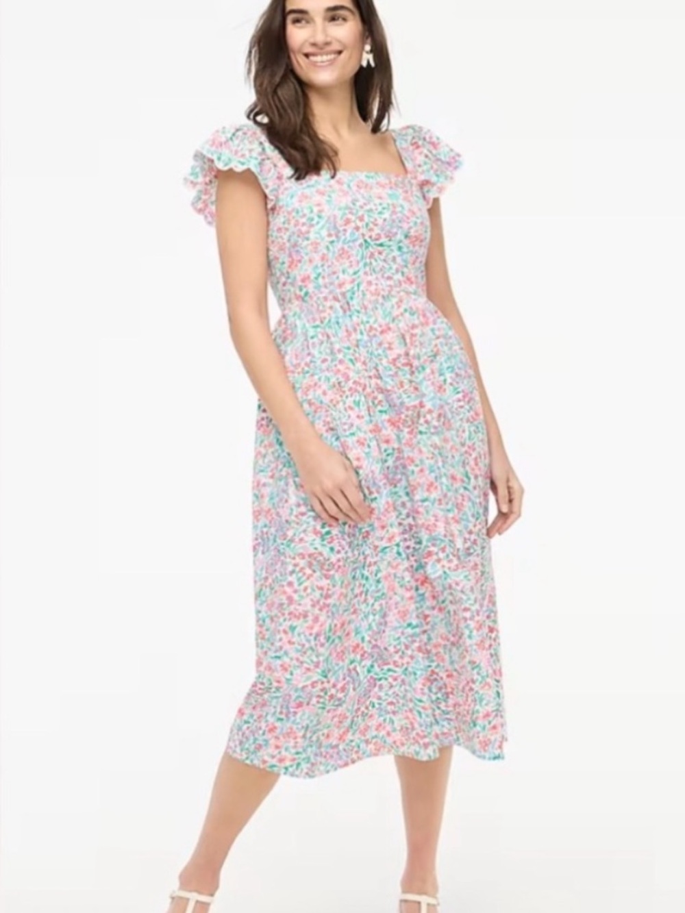 J.Crew factory cottagecore‎ nap dress ruffle-sleeve cotton midi dress